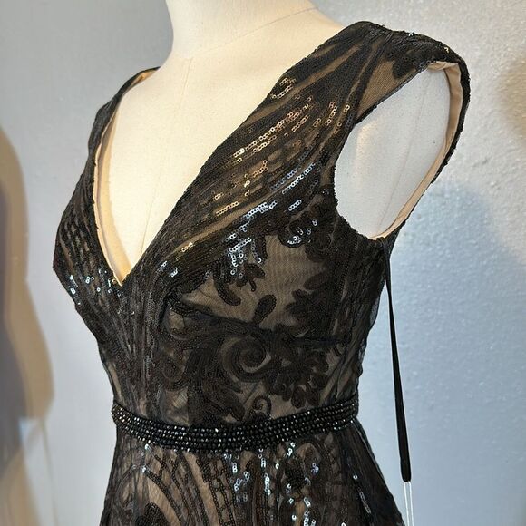 NWT Mac Duggal 67514 sequined fit and flare midi lace dress size 2 - Picture 4 of 14